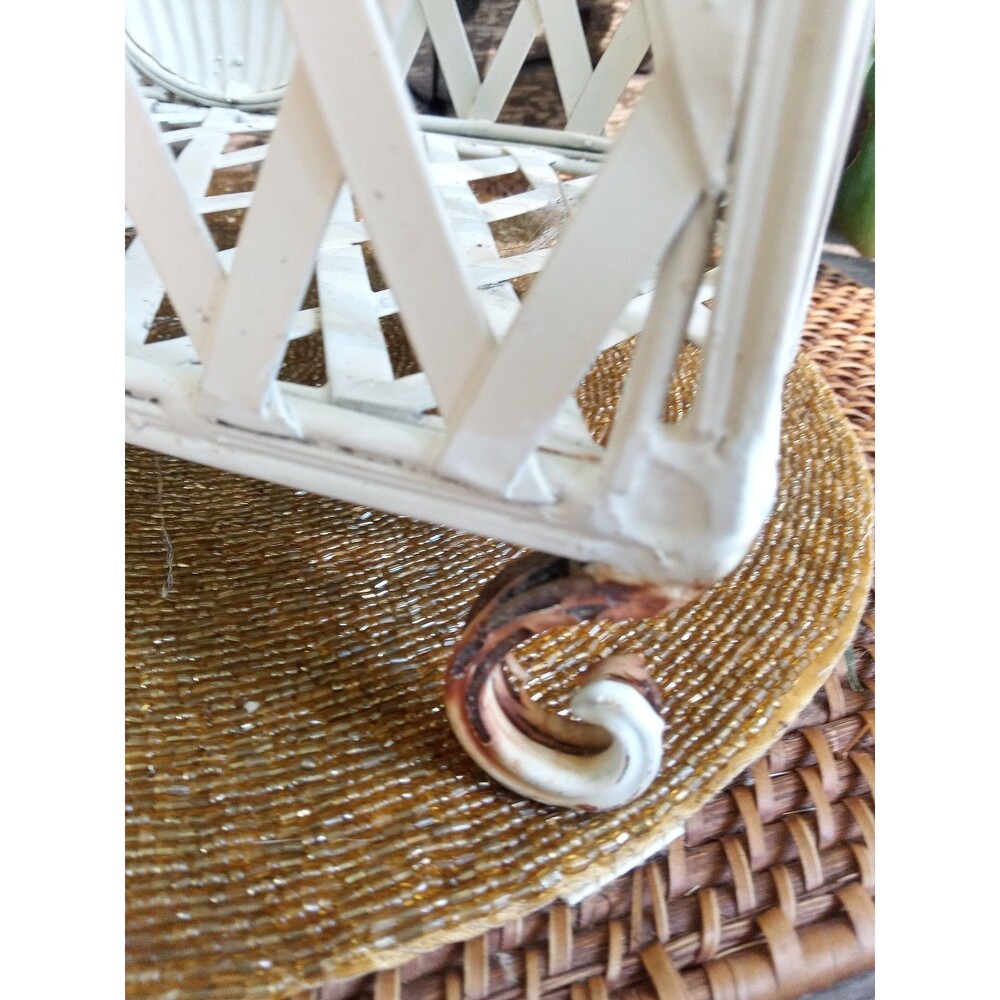 Wrought Iron Planter, Ornate Scrollwork, 1920's Antique, White 24x7, two 6" pots - Picture 7 of 15